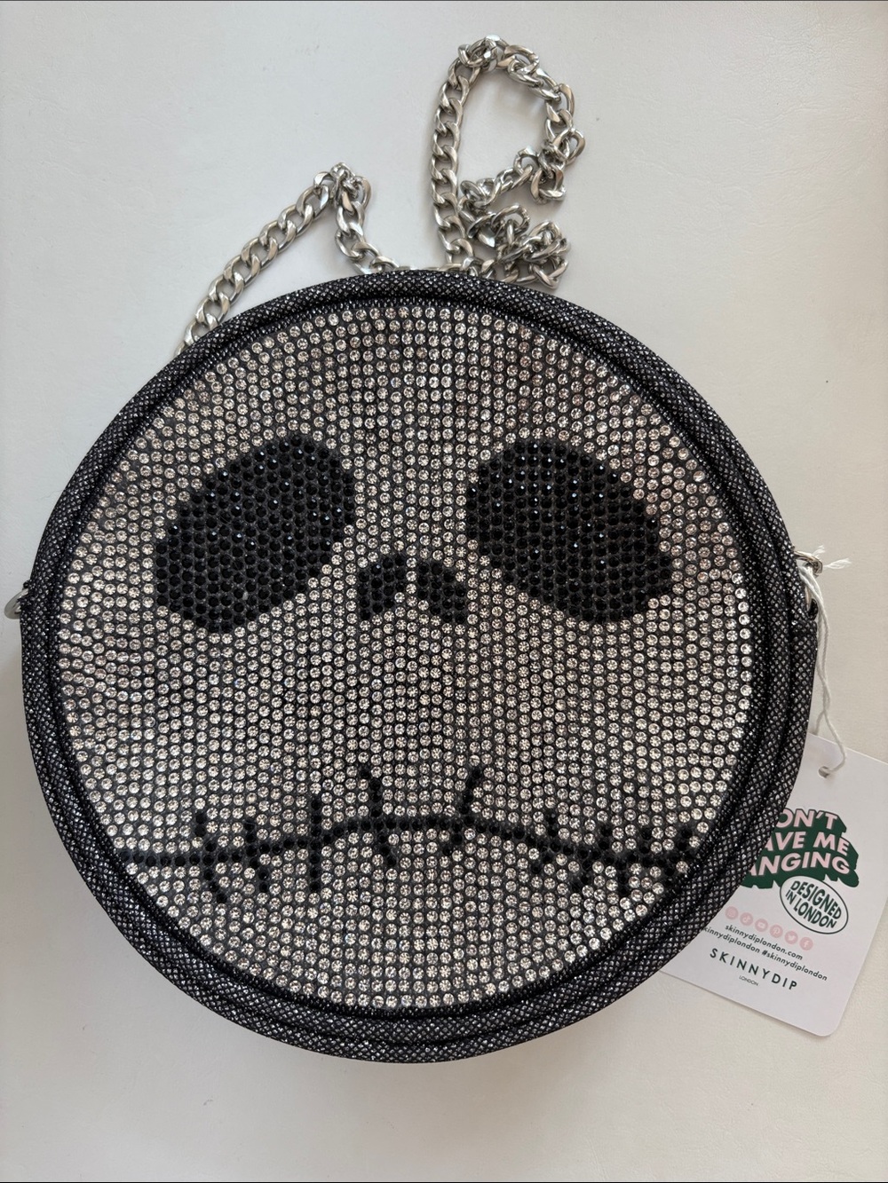 Skinnydip Silver Crystal Skull Round Crossbody Bag
